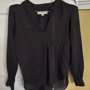 LOFT Black Fitted Buttoned Blouse with Mandarin Collar - peasant style blouse.